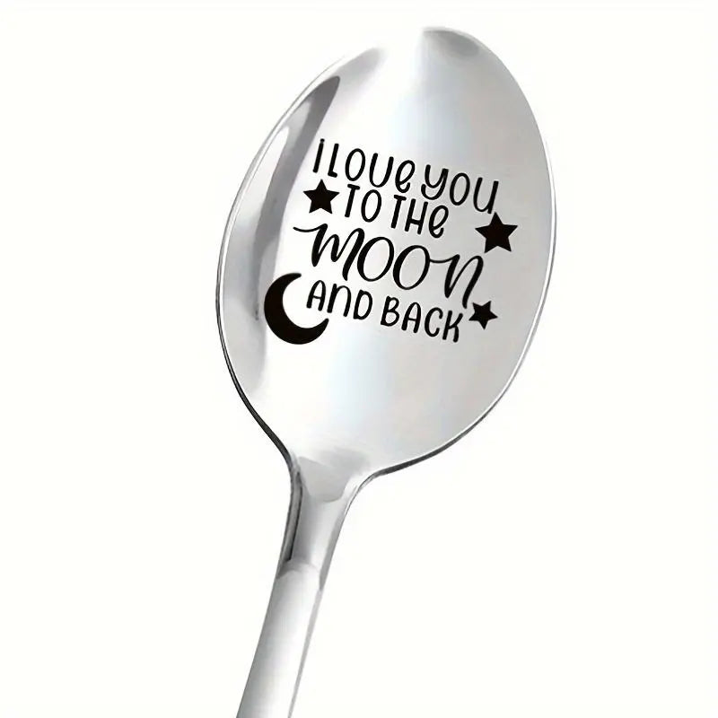 Stainless Steel Spoon Cutlery Tableware, 1 Count Letter Pattern Moon Back Coffee Spoon, Ice Cream Spoon, Tea Spoon, Dessert Spoon, Gift for Anniversary, Birthday, Party