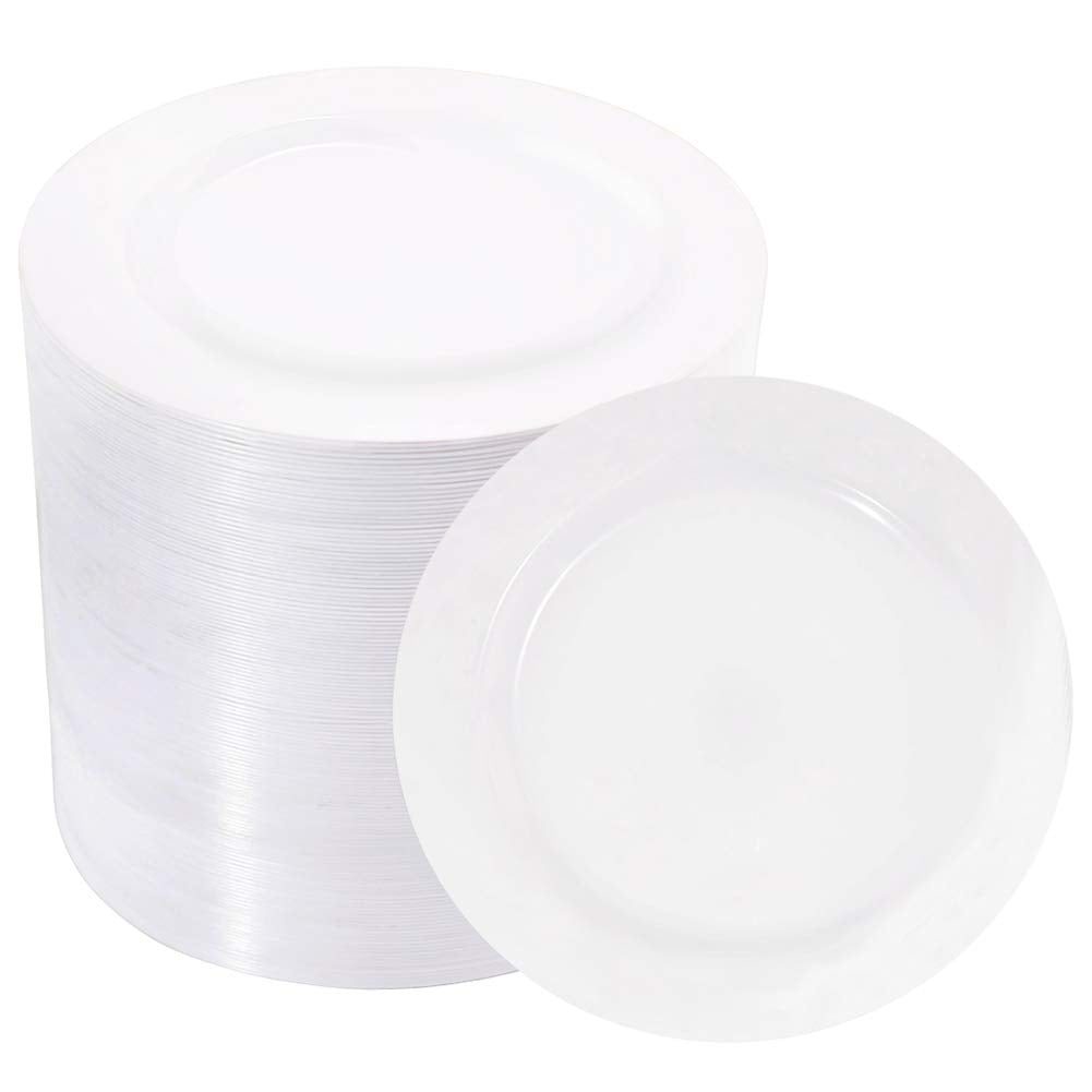 bUCLA 100Pieces Gold Plastic Plates - 6.25inch White with Gold Rim Disposable Salad/Dessert/Appetizer/Small Cake Plates Premium Hard - Ideal for Wedding, Party