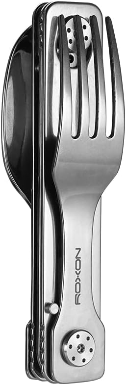 ROXON 3-in-1 Knife Spoons Fork Camping Utensils Set with Case | Magnetic Folding, Stainless Steel Cutlery, EDC Portable Lightweight Silverware,For Hiking Backpacking Travel Lunchbox Outdoor