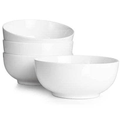 DOWAN 22 OZ White Ceramic Bowls Set of 4 - Perfect for Soup Bowls for Kitchen, Cereal Bowl, Ramen Bowl, Microwave Safe for Oatmeal, Fruit,Salad and Rice Bowl - Dishwasher & Microwave Safe