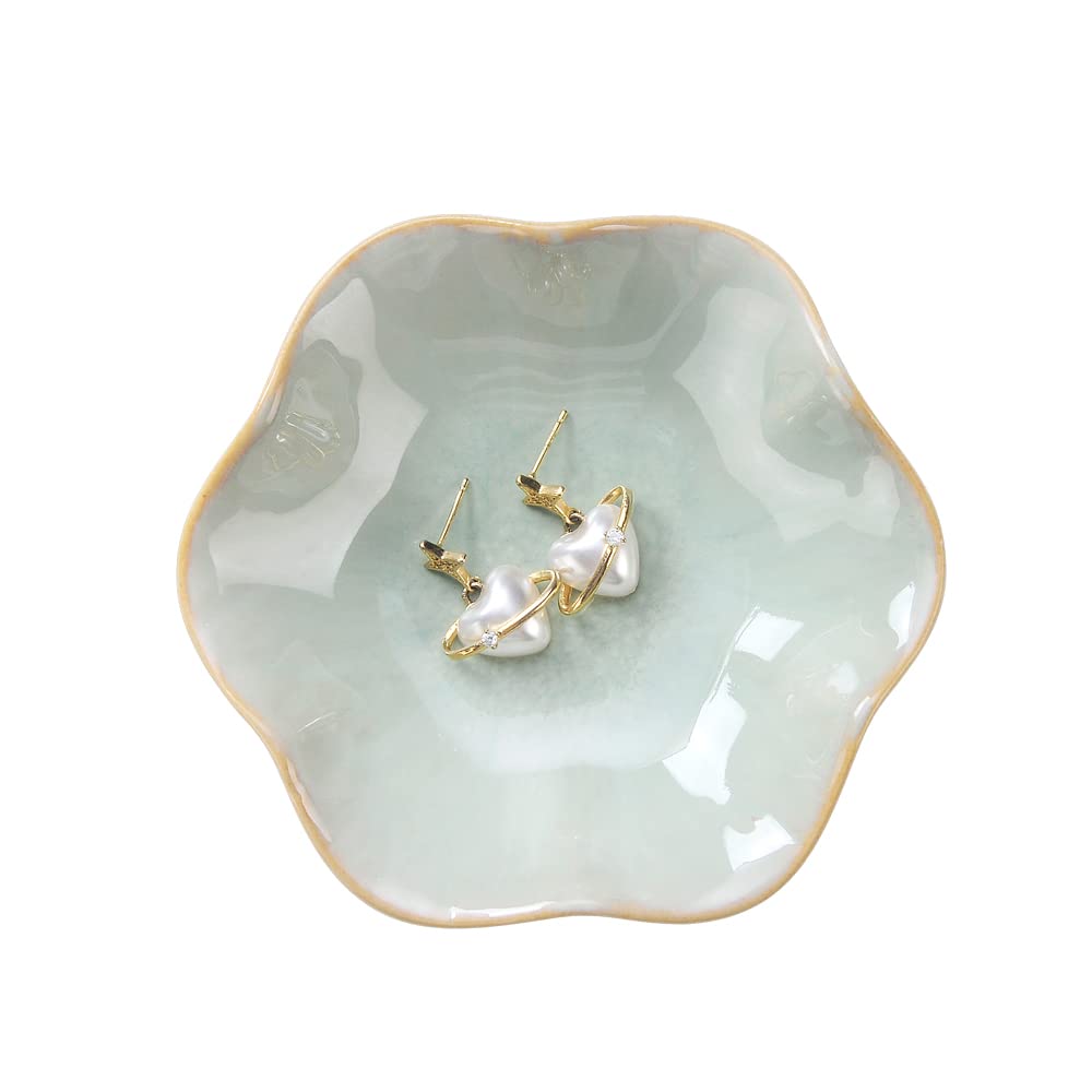 JAMEND CLXP Lotus Leaf Shape Decorative Ring Tray, Small Key Bowl, Ceramic Trinket Tray Jewelry Dish Organizing Necklace Earrings, Home Decoration for Mom Best Friend Sister, Pink.