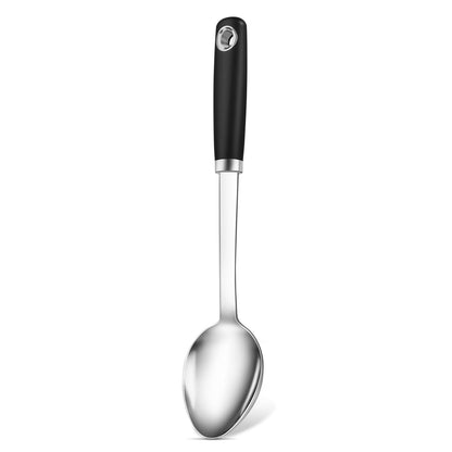 2 Pcs Stainless Steel Cooking Spoons Set, Solid & Slotted Metal Serving Spoons, Heavy Duty Sturdy Large Soup Ladle, High Heat Resistant Kitchen Cooking Utensils for Mixing, Stirring, Easy to Clean