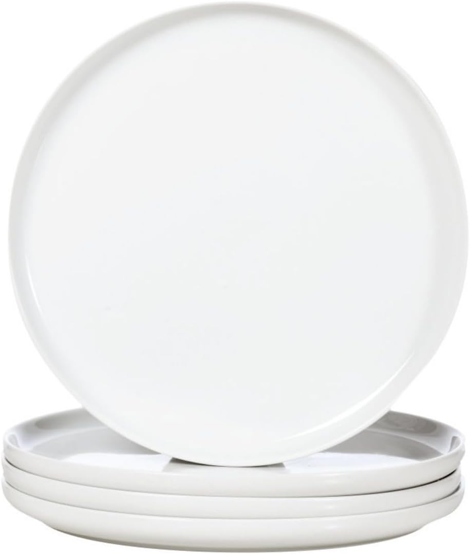 White Dinner Plates Set of 4, Ceramic Dining Plates 10.5 inch, Large Salad Plate, Porcelain Kitchen Plate for Pizza, Steak, Microwave and Dishwasher Safe | Large Salad Plate, Porcelain Kitchen Plate for Pizza, Steak, Microwave Safe