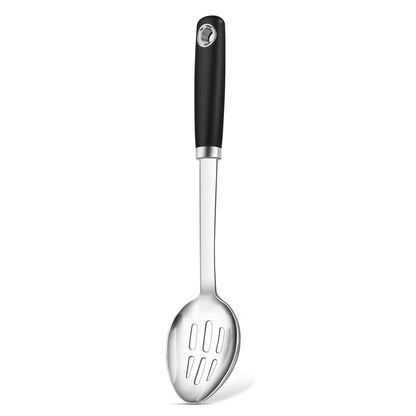 2 Pcs Stainless Steel Cooking Spoons Set, Solid & Slotted Metal Serving Spoons, Heavy Duty Sturdy Large Soup Ladle, High Heat Resistant Kitchen Cooking Utensils for Mixing, Stirring, Easy to Clean