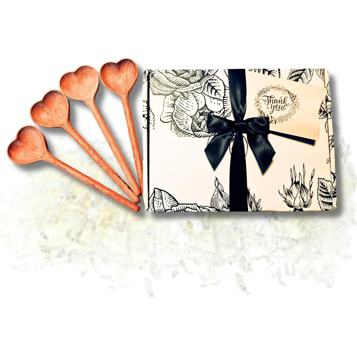 Set of 4 Heart-Shaped Wooden Spoons - Eco-Friendly Carved Love Spoons, Wedding, Housewarming, Bridal Shower Favor Tableware Stylish