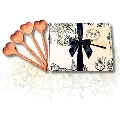 Set of 4 Heart-Shaped Wooden Spoons - Eco-Friendly Carved Love Spoons, Wedding, Housewarming, Bridal Shower Favor Tableware Stylish