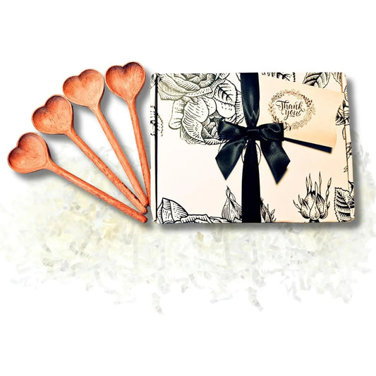 Set of 4 Heart-Shaped Wooden Spoons - Eco-Friendly Carved Love Spoons, Wedding, Housewarming, Bridal Shower Favor Tableware Stylish
