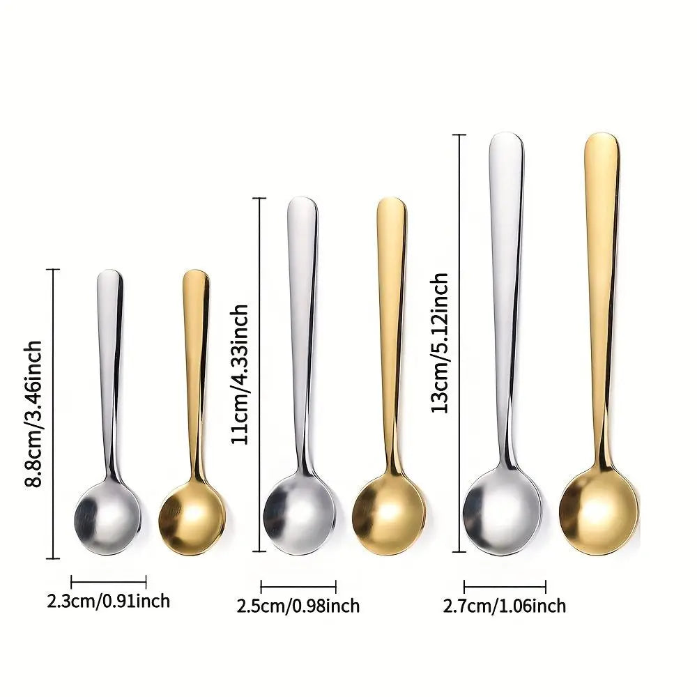 Mini Stainless Steel Spoons, 304 Grade - Seasoning Spoon, Jam Spoon, Mixing Spoon, Three Sizes, Silvery/Golden Finish, Polished & Smooth Edges, Kitchen Utensil, Food Prep Tool, Compact Size, Elegant Spoon, Rustresistant Spoon, Highquality Spoon, Multipurp