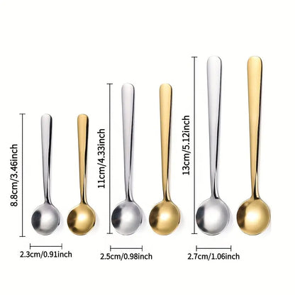 Mini Stainless Steel Spoons, 304 Grade - Seasoning Spoon, Jam Spoon, Mixing Spoon, Three Sizes, Silvery/Golden Finish, Polished & Smooth Edges, Kitchen Utensil, Food Prep Tool, Compact Size, Elegant Spoon, Rustresistant Spoon, Highquality Spoon, Multipurp