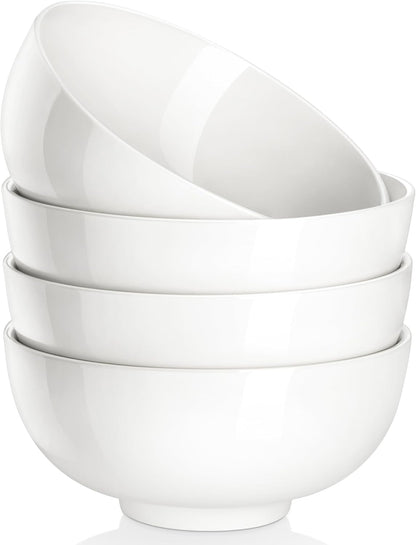 MALACASA 26 Oz White Ceramic Soup Bowls of 4, Cereal Bowls for Kitchen | Perfect for soup, cereal, dinner, noodles,ramen or fruit; scratch-resistant, stackable, microwave, oven & dishwasher safe