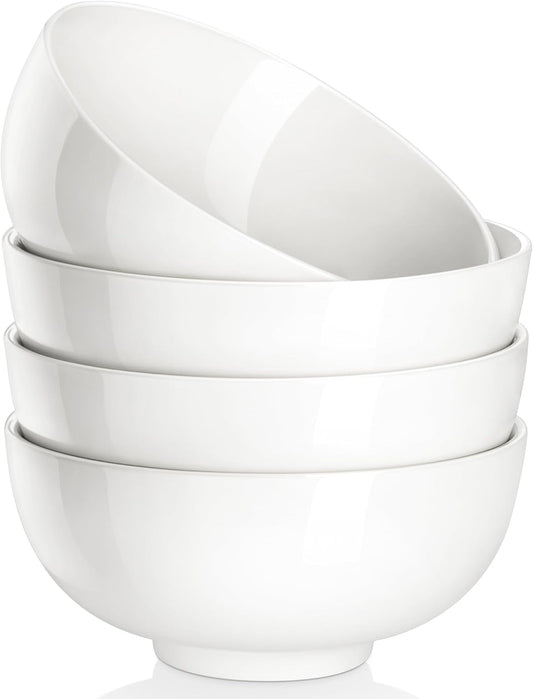 MALACASA 26 Oz White Ceramic Soup Bowls of 4, Cereal Bowls for Kitchen | Perfect for soup, cereal, dinner, noodles,ramen or fruit; scratch-resistant, stackable, microwave, oven & dishwasher safe