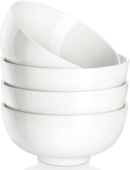 MALACASA 26 Oz White Ceramic Soup Bowls of 4, Cereal Bowls for Kitchen | Perfect for soup, cereal, dinner, noodles,ramen or fruit; scratch-resistant, stackable, microwave, oven & dishwasher safe