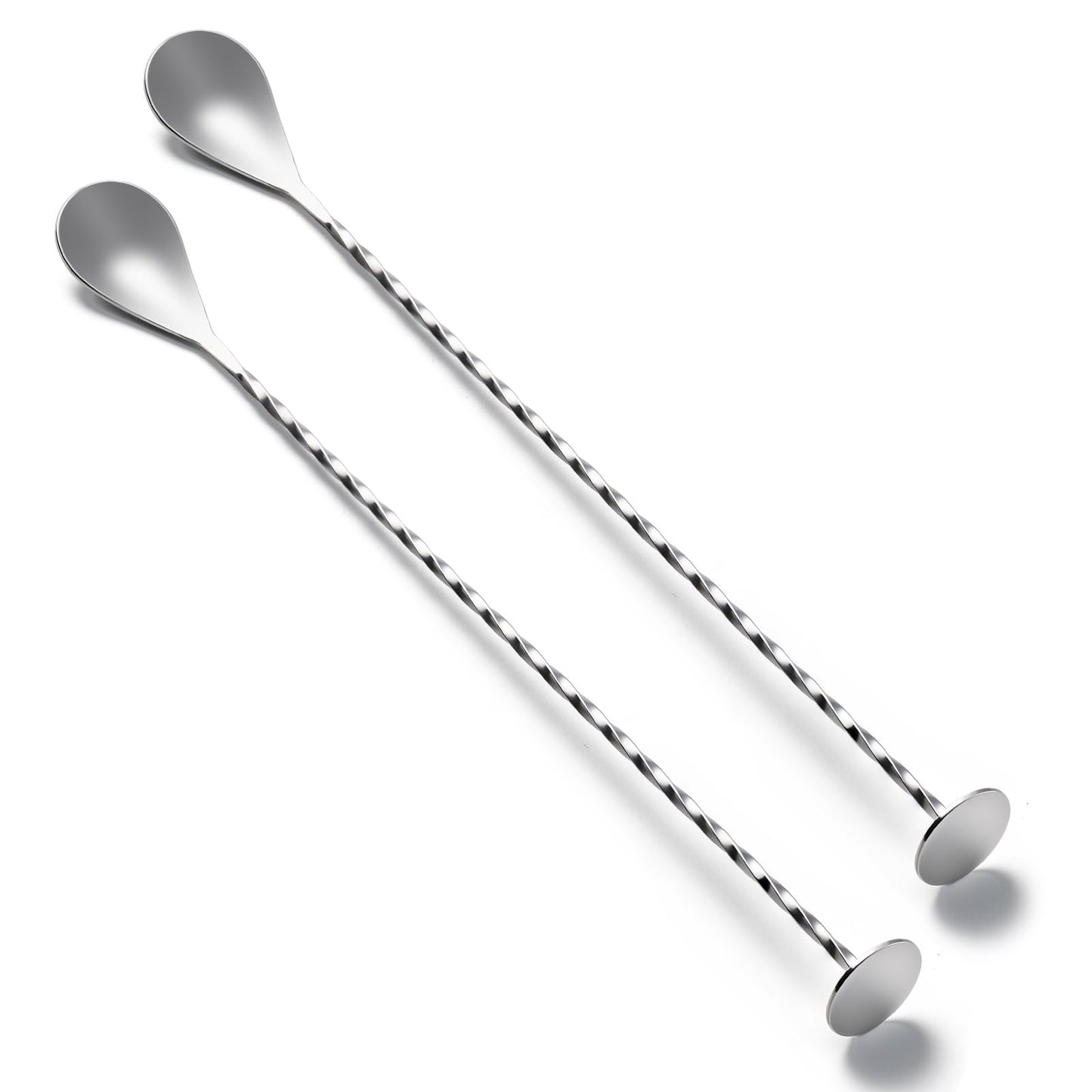 Bar Spoon Cocktail Mixing Stirrers, 2Pcs, 12” Long Handle, Silver | 18/8 Stainless Steel, Long Drink Spoons, for Stirring Coffee & Cocktails
