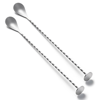 Bar Spoon Cocktail Mixing Stirrers, 2Pcs, 12” Long Handle, Silver | 18/8 Stainless Steel, Long Drink Spoons, for Stirring Coffee & Cocktails