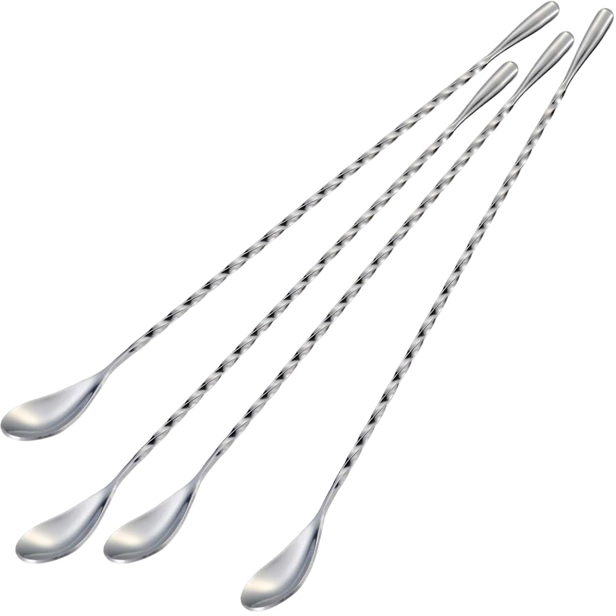 Bar Spoon Cocktail Mixing Stirrers, 2Pcs, 12” Long Handle, Silver | 18/8 Stainless Steel, Long Drink Spoons, for Stirring Coffee & Cocktails