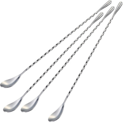 Bar Spoon Cocktail Mixing Stirrers, 2Pcs, 12” Long Handle, Silver | 18/8 Stainless Steel, Long Drink Spoons, for Stirring Coffee & Cocktails