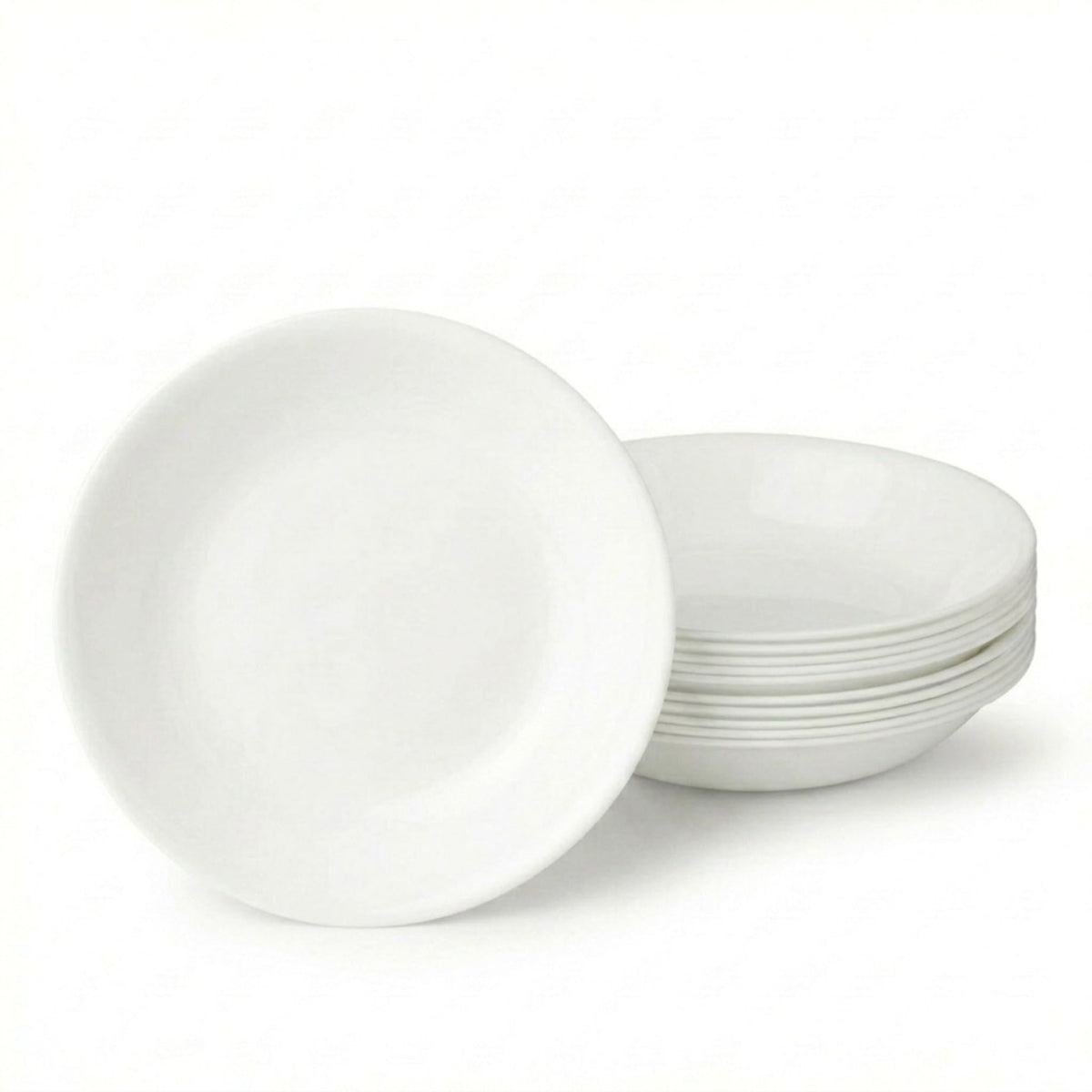 Corelle Vitrelle 8-Piece Dinner Plates Set Triple Layer Glass and Chip Resistant, Lightweight Round Plates, Winter Frost White