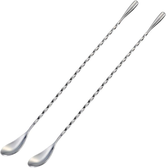 Bar Spoon Cocktail Mixing Stirrers, 2Pcs, 12” Long Handle, Silver | 18/8 Stainless Steel, Long Drink Spoons, for Stirring Coffee & Cocktails