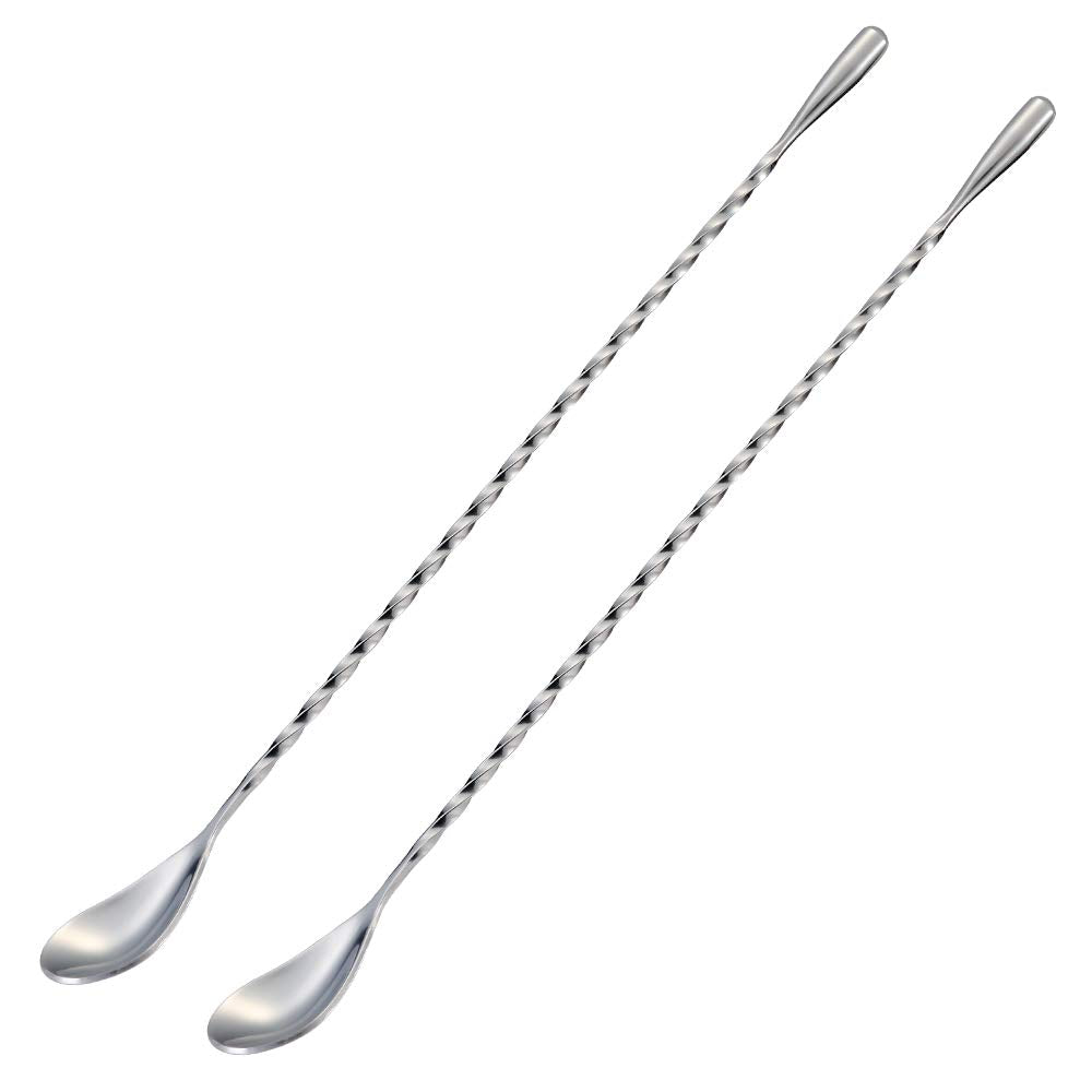 Bar Spoon Cocktail Mixing Stirrers, 2Pcs, 12” Long Handle, Silver | 18/8 Stainless Steel, Long Drink Spoons, for Stirring Coffee & Cocktails