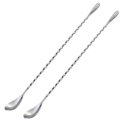 Bar Spoon Cocktail Mixing Stirrers, 2Pcs, 12” Long Handle, Silver | 18/8 Stainless Steel, Long Drink Spoons, for Stirring Coffee & Cocktails