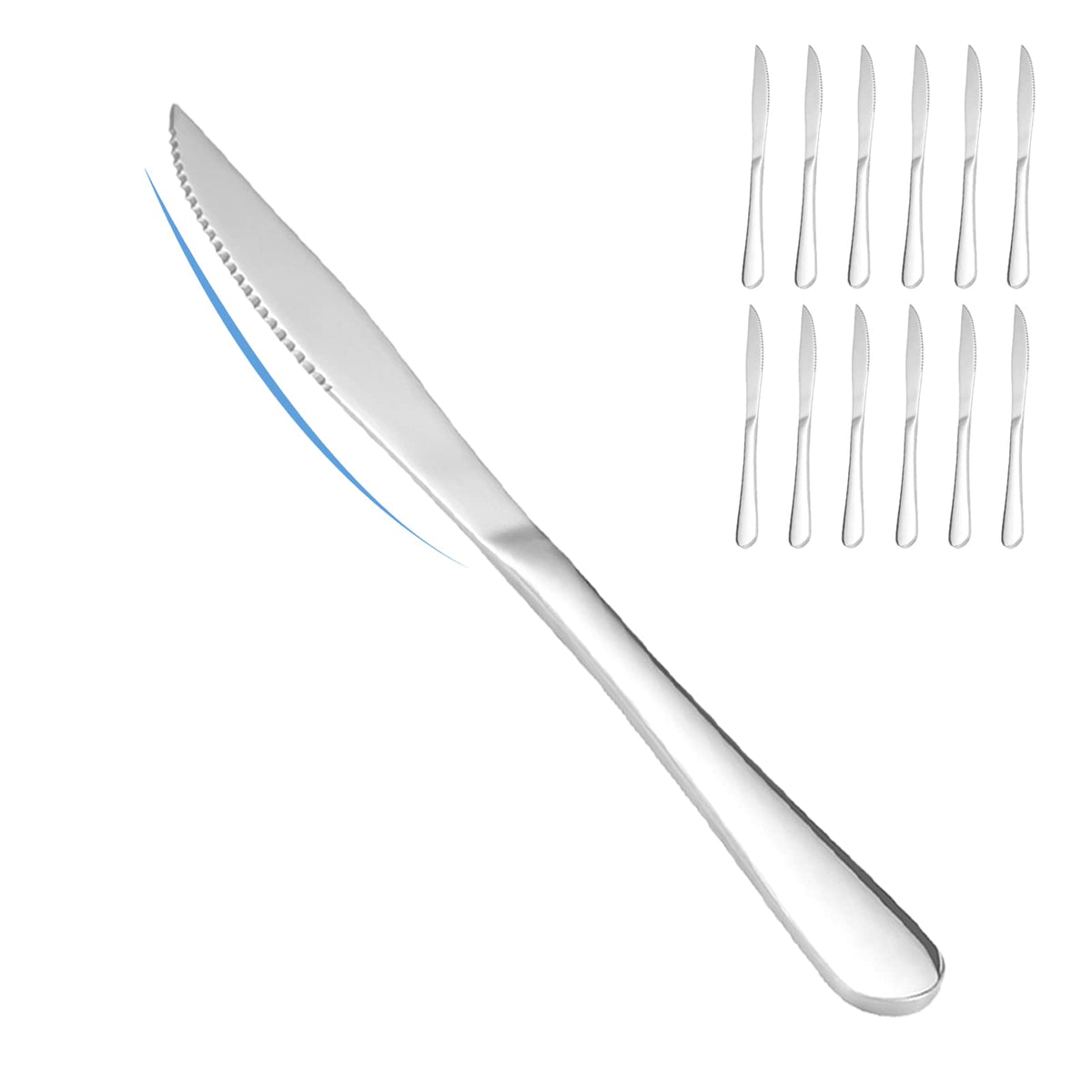 SANTUO 12 Pcs Silverware Set with 6 Steak Knives and 6 Dinner Forks,Flatware Set with Top Food Grade Stainless Steel,Tableware Cutlery Set For Home Restaurant Hotel, Mirror Finish, Dishwasher Safe