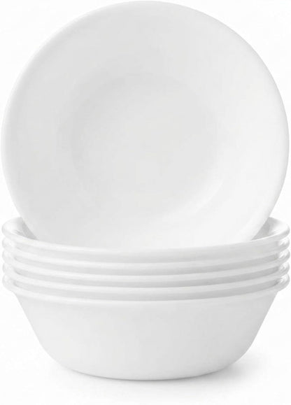 Corelle Vitrelle 6-Piece Soup/Cereal Bowl Set Triple Layer Glass and Chip Resistant, 18-Oz Lightweight Round Bowls, Winter Frost White