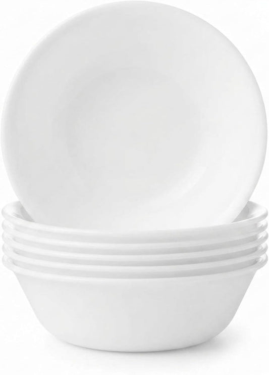 Corelle Vitrelle 6-Piece Soup/Cereal Bowl Set Triple Layer Glass and Chip Resistant, 18-Oz Lightweight Round Bowls, Winter Frost White