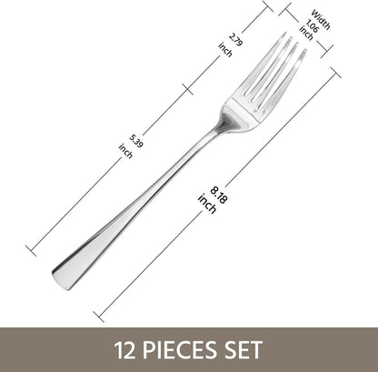 Forks 12 Piece Dinner Forks Set, 18/10 Stainless Steel, 8.18 Inch | Food Grade Metal Forks, Mirror Polished, Dishwasher Safe, Rust Resistant, for Home Kitchen, Weddings, Parties & Restaurants