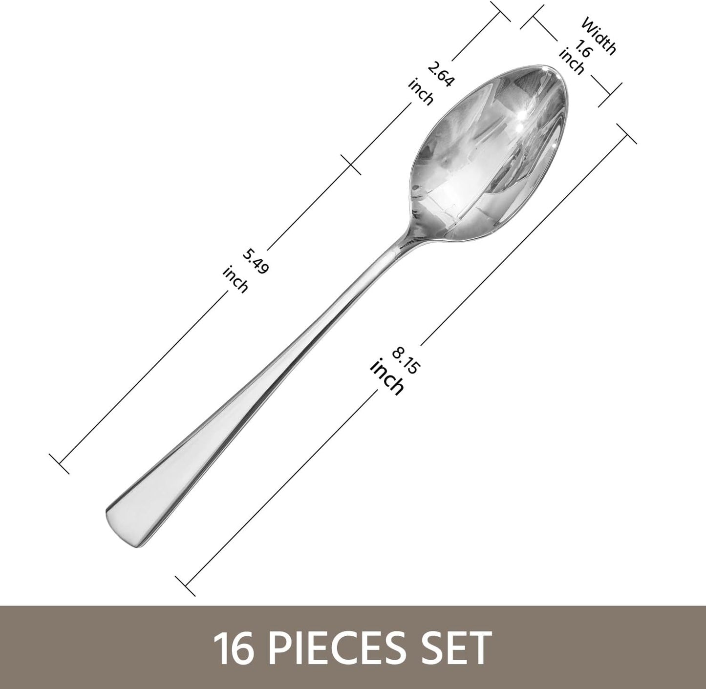 16 Piece Dinner Spoons Set, 18/10 Stainless Steel Spoons | 8.15 Inch, Food Grade, Mirror Polished, Dishwasher Safe, Rust Resistant, for Home Kitchen, Weddings, Parties & Restaurants