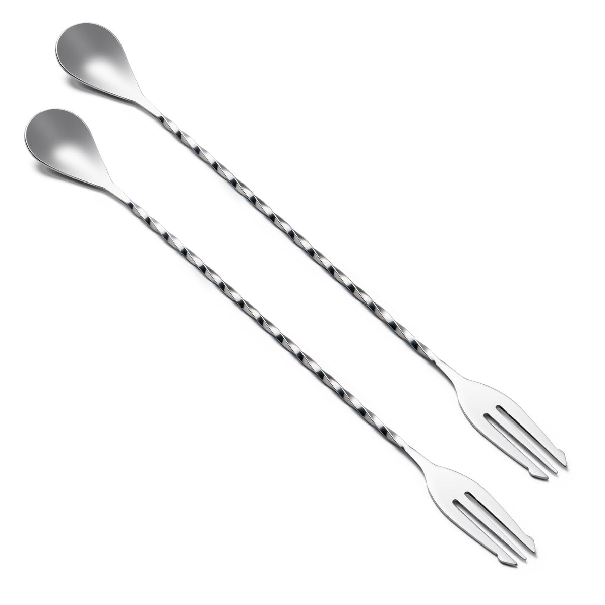 Bar Spoon Cocktail Mixing Stirrers, 2Pcs, 12” Long Handle, Silver | 18/8 Stainless Steel, Long Drink Spoons, for Stirring Coffee & Cocktails