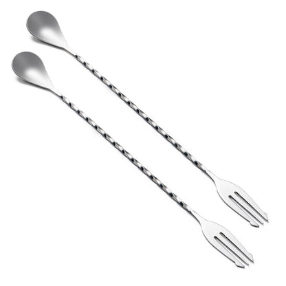 Bar Spoon Cocktail Mixing Stirrers, 2Pcs, 12” Long Handle, Silver | 18/8 Stainless Steel, Long Drink Spoons, for Stirring Coffee & Cocktails