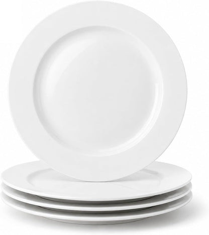 White Ceramic Dinner Plates Set of 4, 10 Inch Porcelain Dinner Plates for Salad, Pasta, and Steak – Microwave and Dishwasher Safe Dinnerware