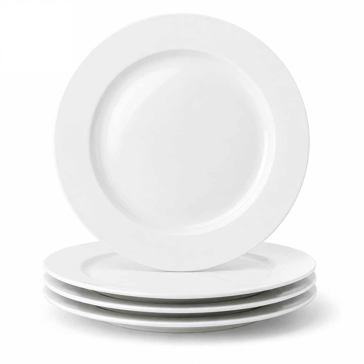 White Ceramic Dinner Plates Set of 4, 10 Inch Porcelain Dinner Plates for Salad, Pasta, and Steak – Microwave and Dishwasher Safe Dinnerware