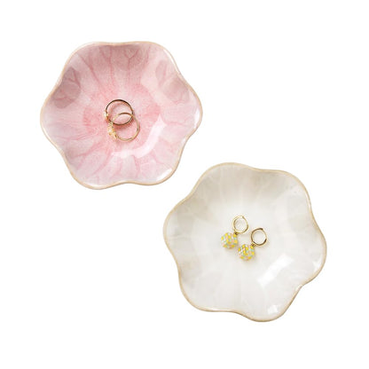 JAMEND CLXP Lotus Leaf Shape Decorative Ring Tray, Small Key Bowl, Ceramic Trinket Tray Jewelry Dish Organizing Necklace Earrings, Home Decoration for Mom Best Friend Sister, Pink.
