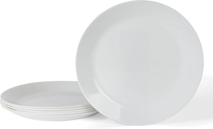 Martha Stewart Opalton Dinner Plates 6-Piece 10-Inch Plate Set – Chip and Break Resistant Opal Glass Plates - White