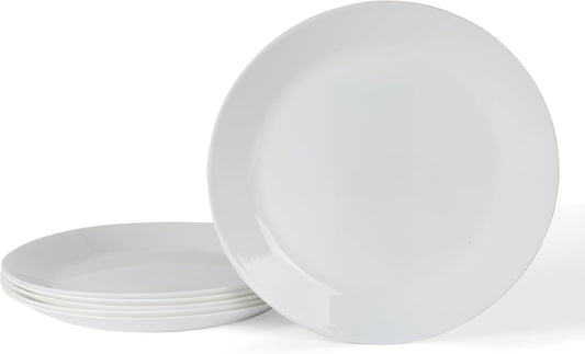 Martha Stewart Opalton Dinner Plates 6-Piece 10-Inch Plate Set – Chip and Break Resistant Opal Glass Plates - White