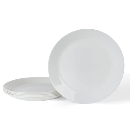 Martha Stewart Opalton Dinner Plates 6-Piece 10-Inch Plate Set – Chip and Break Resistant Opal Glass Plates - White