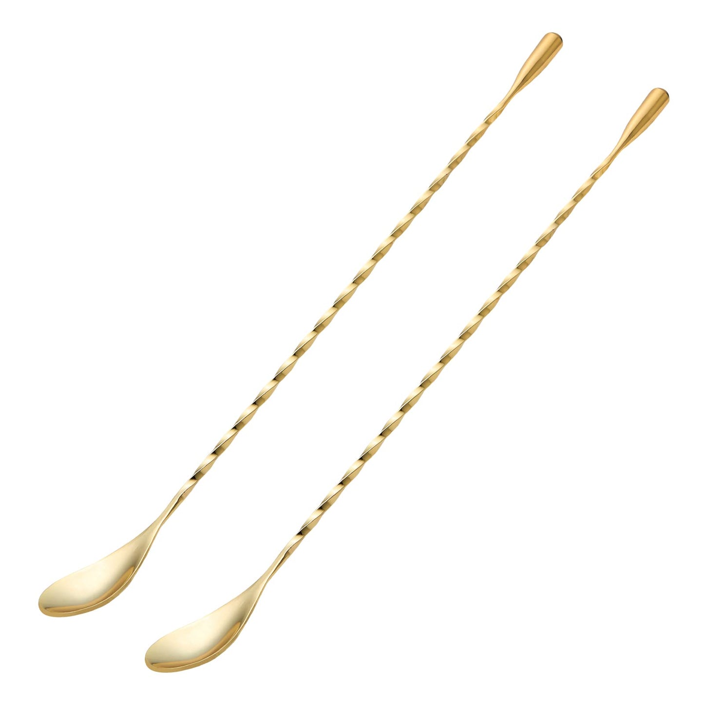 Bar Spoon Cocktail Mixing Stirrers, 2Pcs, 12” Long Handle, Silver | 18/8 Stainless Steel, Long Drink Spoons, for Stirring Coffee & Cocktails