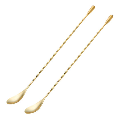 Bar Spoon Cocktail Mixing Stirrers, 2Pcs, 12” Long Handle, Silver | 18/8 Stainless Steel, Long Drink Spoons, for Stirring Coffee & Cocktails