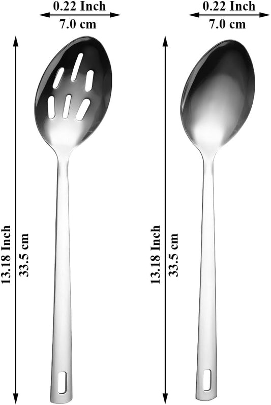 Kyraton Cooking Spoon Set, Stainless Steel Kitchen Cooking Serving, Solid Spoon, Slotted Spoon, Heat Resistant Handle, Dishwasher Safe, Easy to Clean