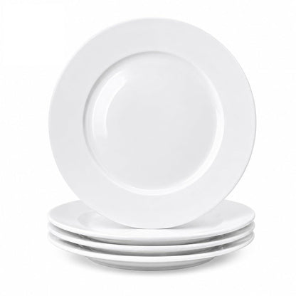 White Ceramic Dinner Plates Set of 4, 10 Inch Porcelain Dinner Plates for Salad, Pasta, and Steak – Microwave and Dishwasher Safe Dinnerware