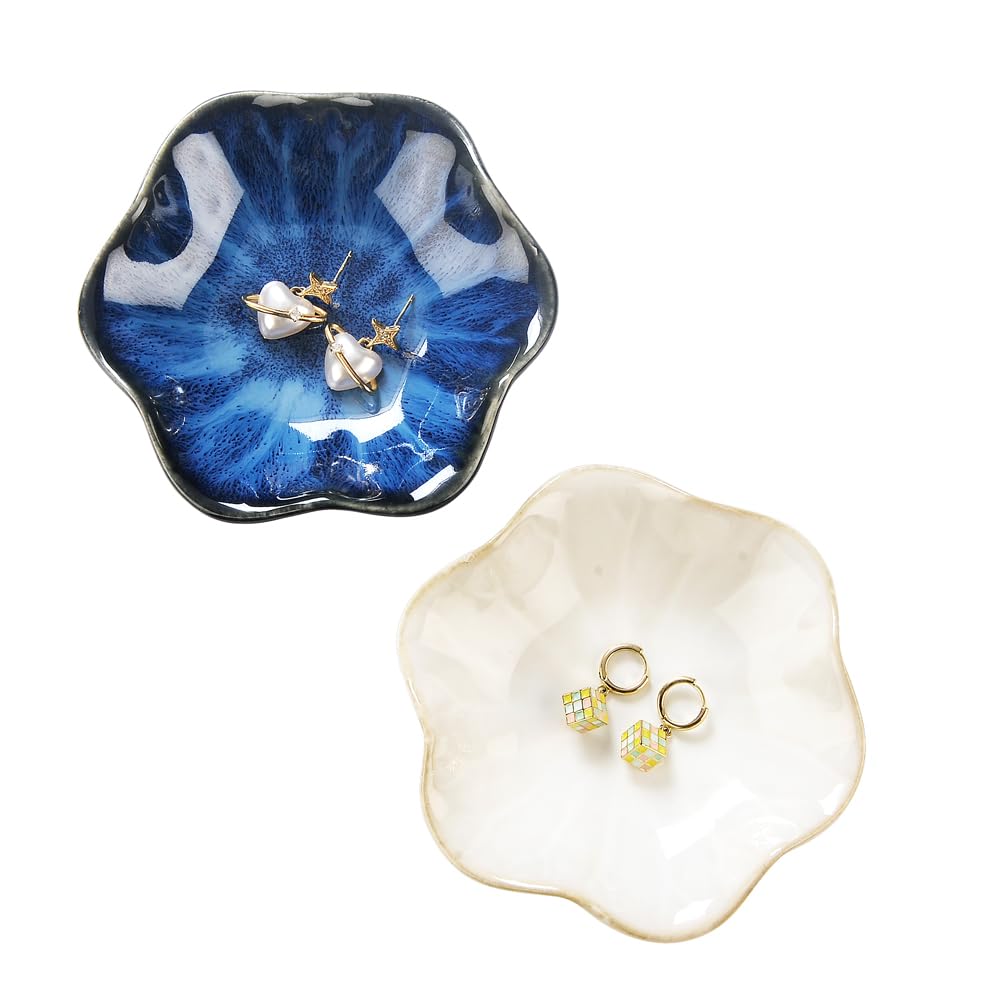 JAMEND CLXP Lotus Leaf Shape Decorative Ring Tray, Small Key Bowl, Ceramic Trinket Tray Jewelry Dish Organizing Necklace Earrings, Home Decoration for Mom Best Friend Sister, Pink.