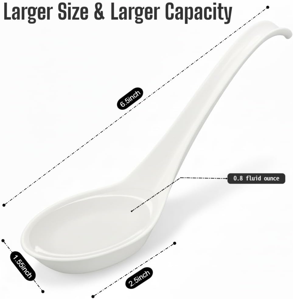 50 Pack Disposable Asian Soup Spoons with Hook – Eco-Friendly Cornstarch Spoons for Ramen Pho Noodle Bowls, Heavy Duty Takeout Spoons, BPA-Free