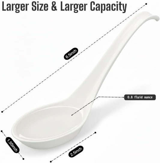 50 Pack Disposable Asian Soup Spoons with Hook – Eco-Friendly Cornstarch Spoons for Ramen Pho Noodle Bowls, Heavy Duty Takeout Spoons, BPA-Free