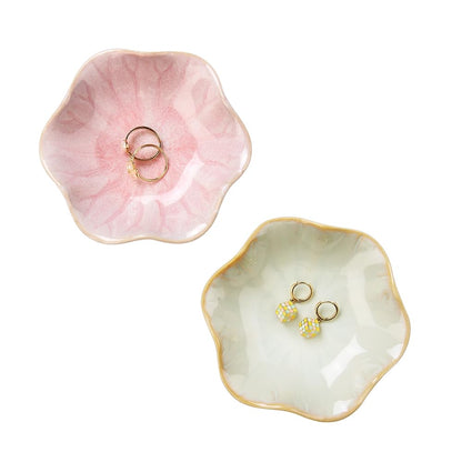 JAMEND CLXP Lotus Leaf Shape Decorative Ring Tray, Small Key Bowl, Ceramic Trinket Tray Jewelry Dish Organizing Necklace Earrings, Home Decoration for Mom Best Friend Sister, Pink.