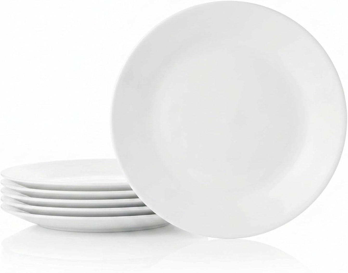 Corelle Vitrelle 6-Piece Salad Appetizer Plate Set Triple Layer Glass and Chip Resistant, 6-3/4-Inch Lightweight Round Plates, Winter Frost White