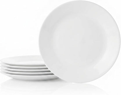 Corelle Vitrelle 6-Piece Salad Appetizer Plate Set Triple Layer Glass and Chip Resistant, 6-3/4-Inch Lightweight Round Plates, Winter Frost White
