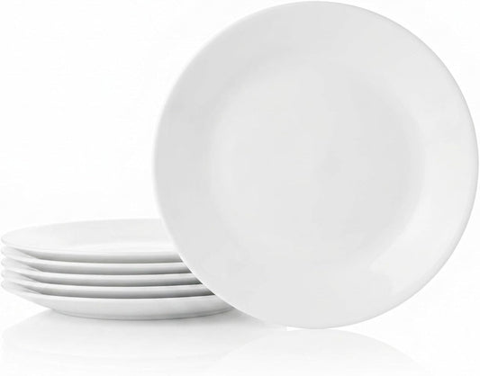 Corelle Vitrelle 6-Piece Salad Appetizer Plate Set Triple Layer Glass and Chip Resistant, 6-3/4-Inch Lightweight Round Plates, Winter Frost White