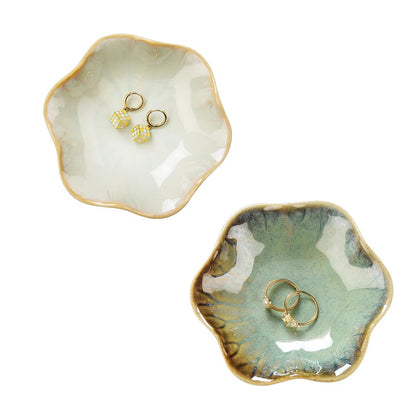 JAMEND CLXP Lotus Leaf Shape Decorative Ring Tray, Small Key Bowl, Ceramic Trinket Tray Jewelry Dish Organizing Necklace Earrings, Home Decoration for Mom Best Friend Sister, Pink.