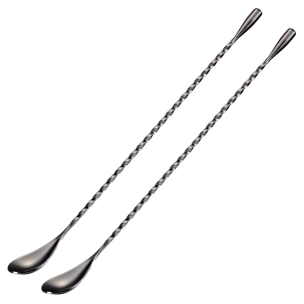 Bar Spoon Cocktail Mixing Stirrers, 2Pcs, 12” Long Handle, Silver | 18/8 Stainless Steel, Long Drink Spoons, for Stirring Coffee & Cocktails